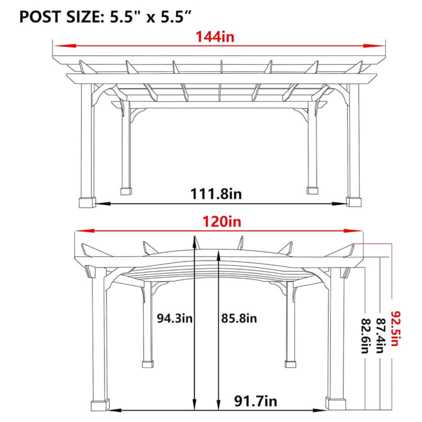 The Aspen Arch 12' x 14' Cedar Wood Pergola | Curved Roof Garden Trellis