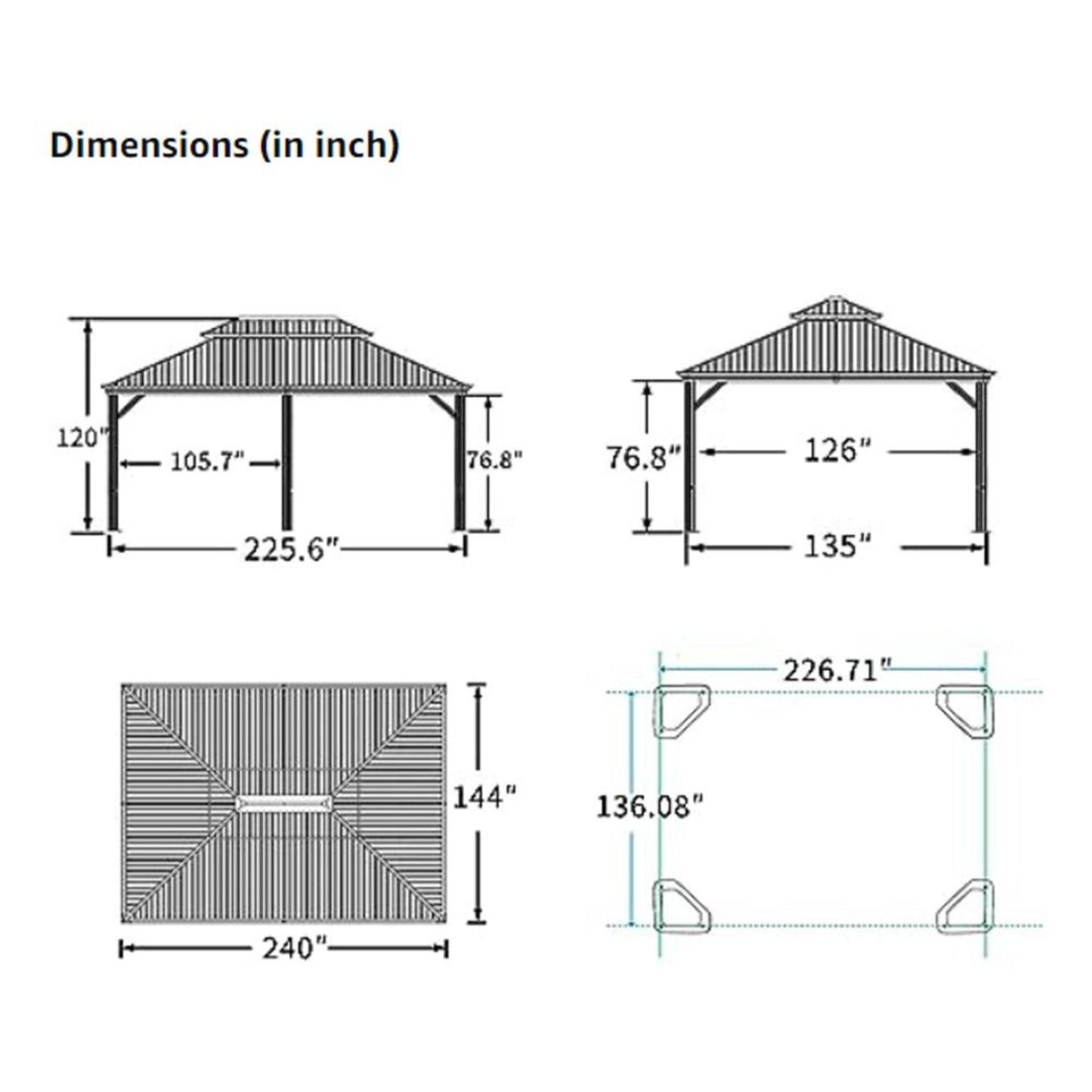 The Sequoia Estate 12' x 20' Hardtop Gazebo | Mahogany-Finish Aluminum Frame