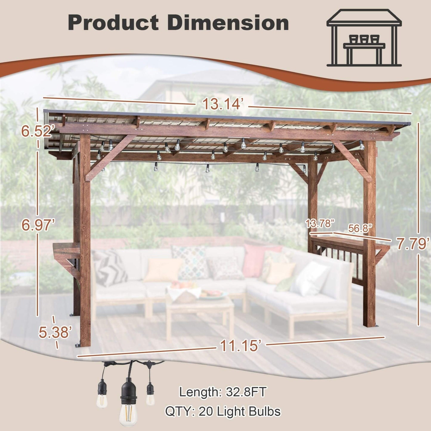The Alpine Chef's Pavilion | 6' x 13' Hardtop Wooden Grill Gazebo