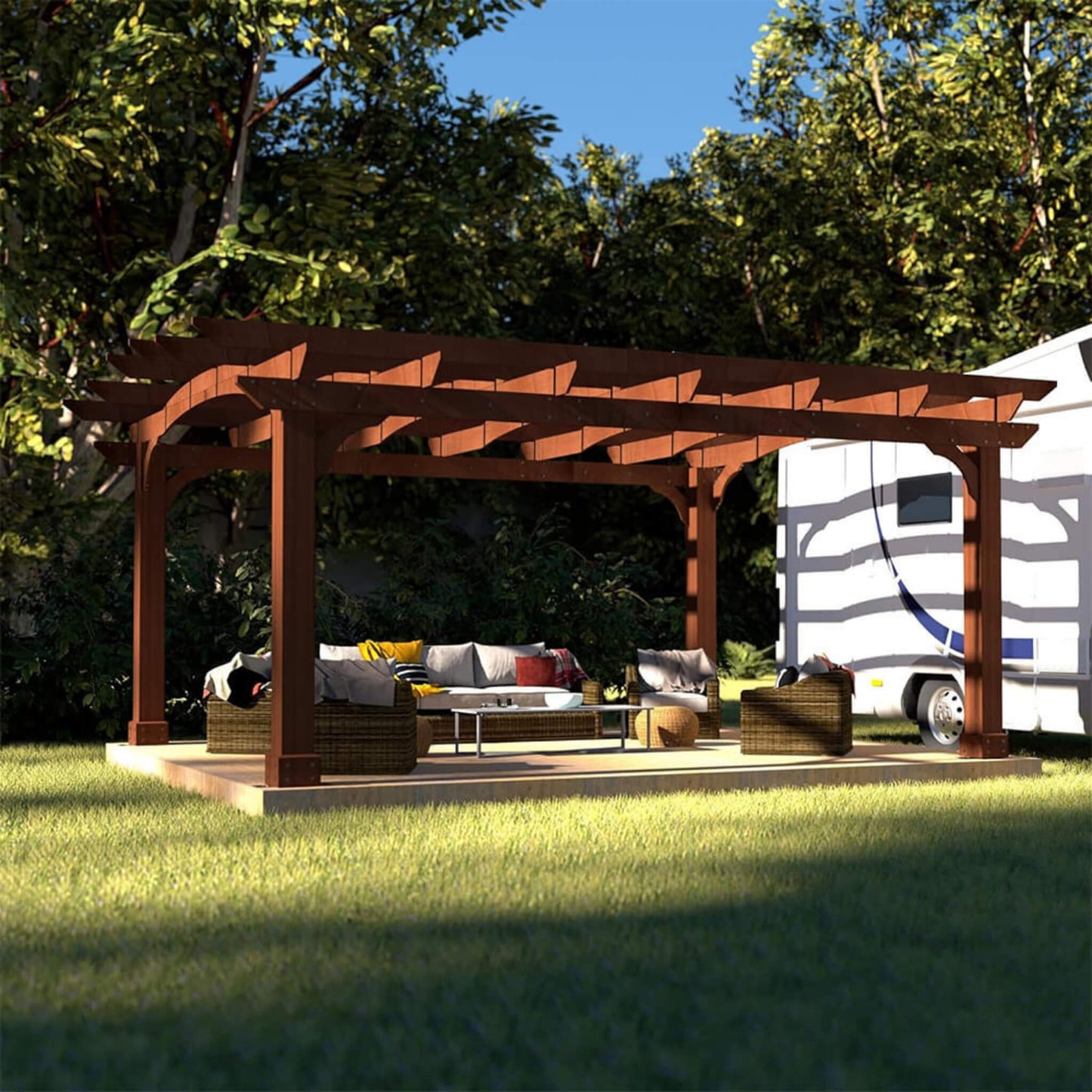 The Aspen Arch 12' x 14' Cedar Wood Pergola | Curved Roof Garden Trellis