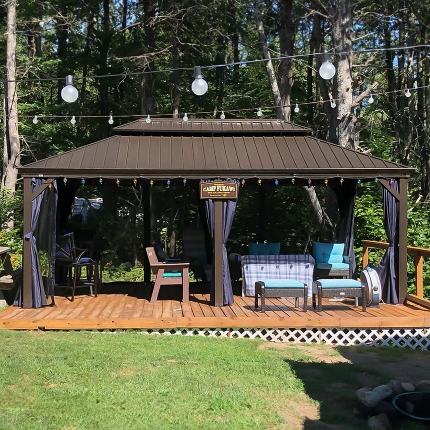 The Sequoia Estate 12' x 20' Hardtop Gazebo | Mahogany-Finish Aluminum Frame