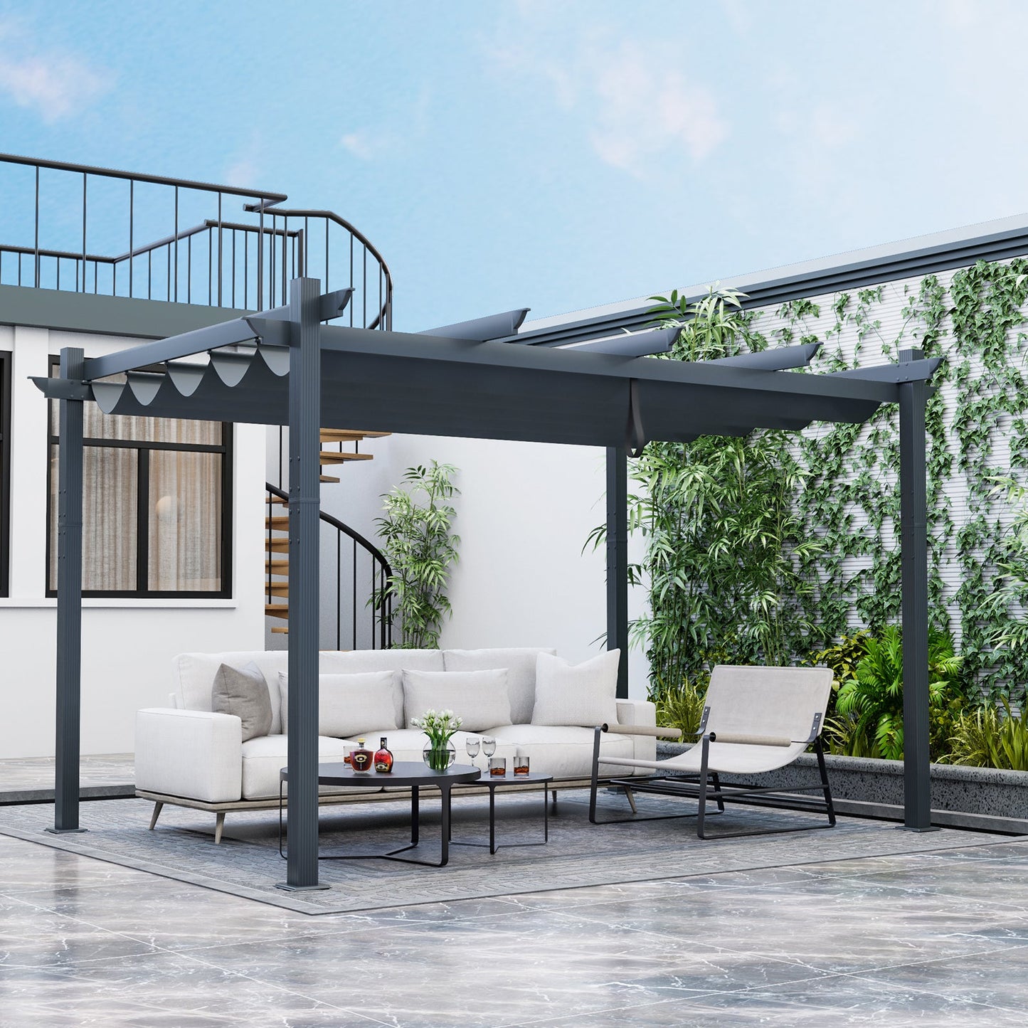 The Equinox Grand 10' x 13' Retractable Pergola | Premium Yarn-Dyed Canopy