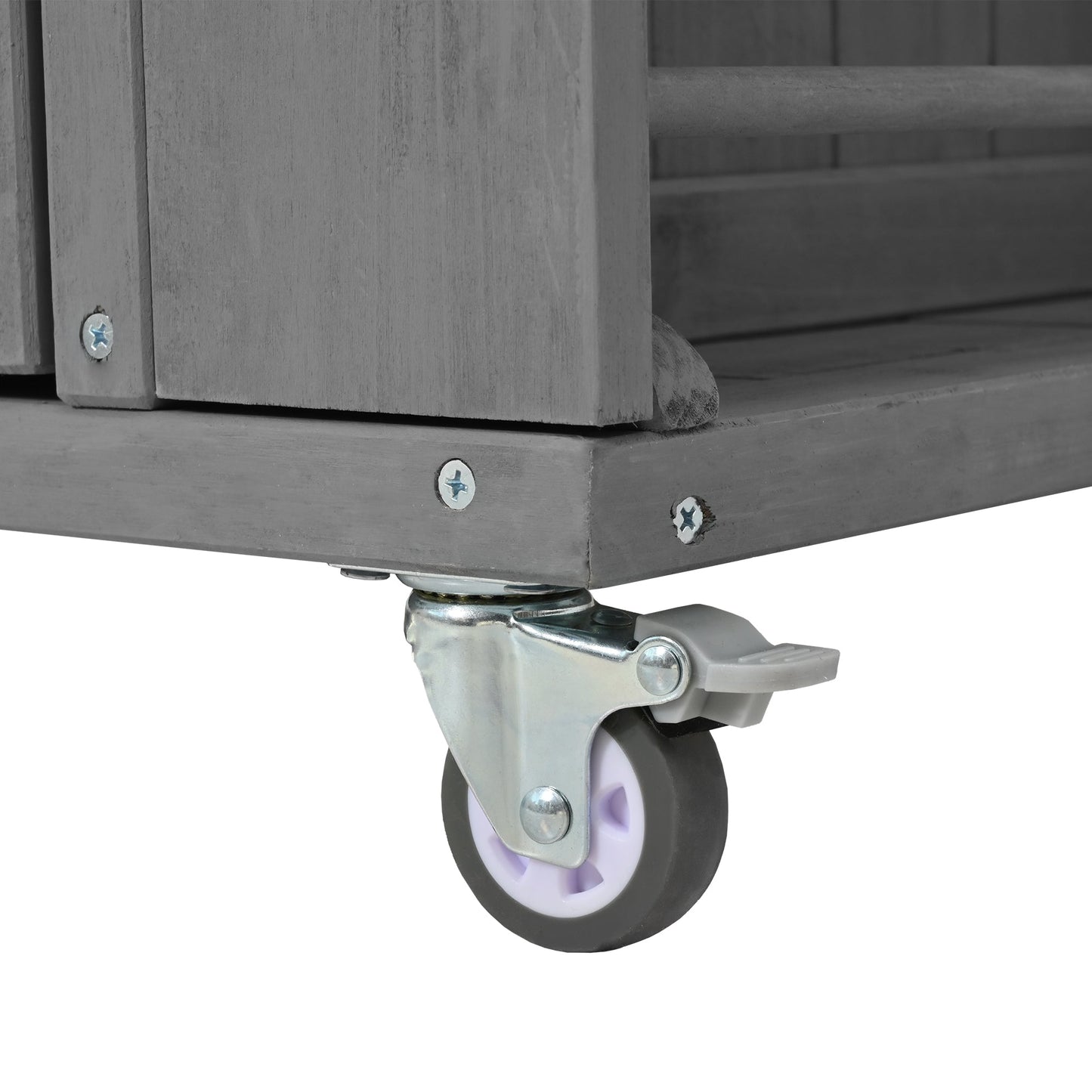 Outdoor Kitchen Island Fir Wood Kitchen Island with Stainless Steel Top, Ample Storage, Towel and Spice Racks, Bottle Opener, Grey