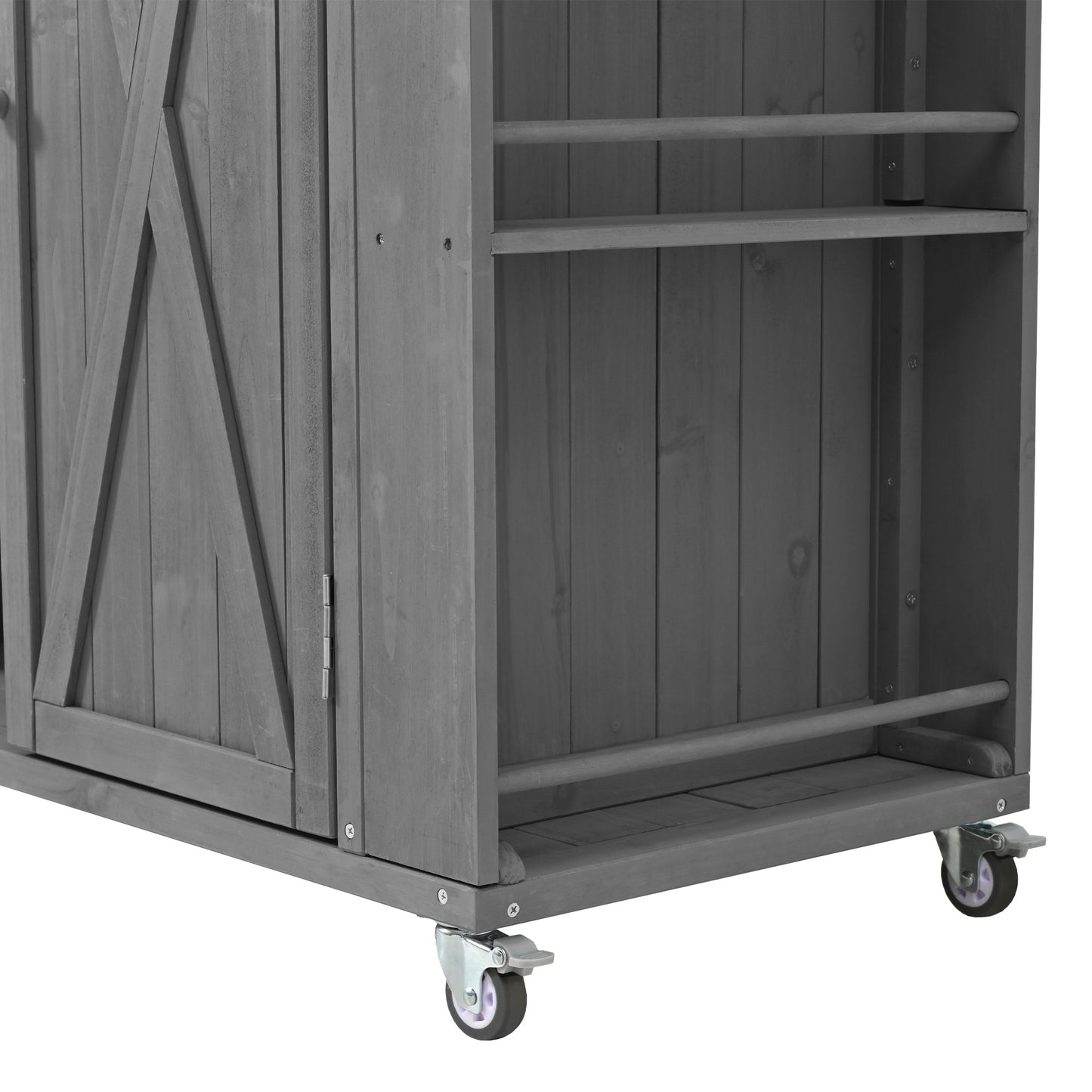 Outdoor Kitchen Island Fir Wood Kitchen Island with Stainless Steel Top, Ample Storage, Towel and Spice Racks, Bottle Opener, Grey