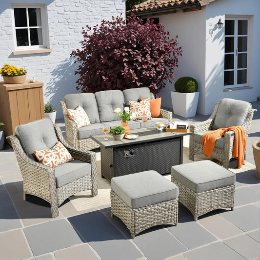 The Horizon Lounge: Luxury Polymer Resin Wicker Set with Integrated Fire Pit