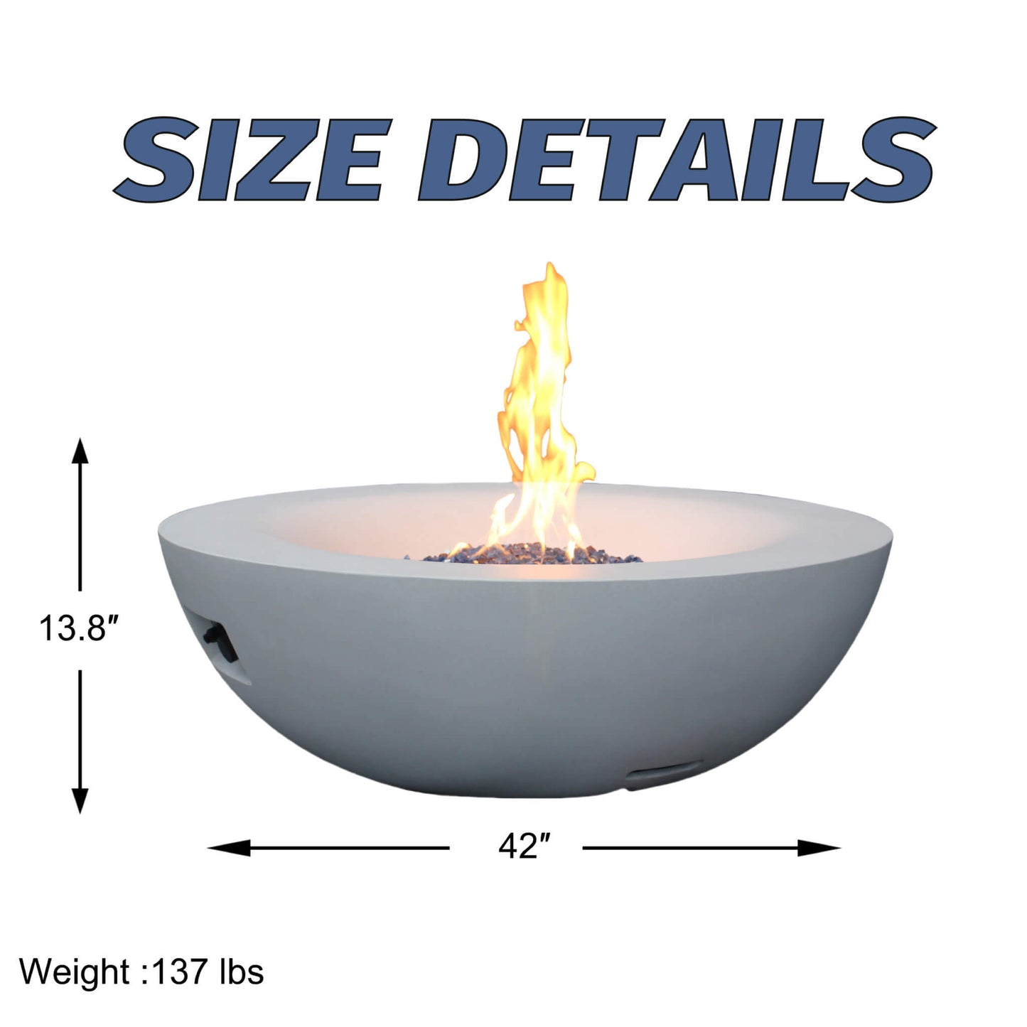 42" Modern Concrete Outdoor Fire Pit Bowl – 65,000 BTU GFRC Propane Hearth