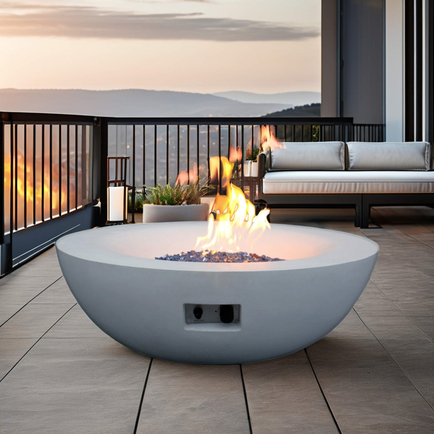 42" Modern Concrete Outdoor Fire Pit Bowl – 65,000 BTU GFRC Propane Hearth