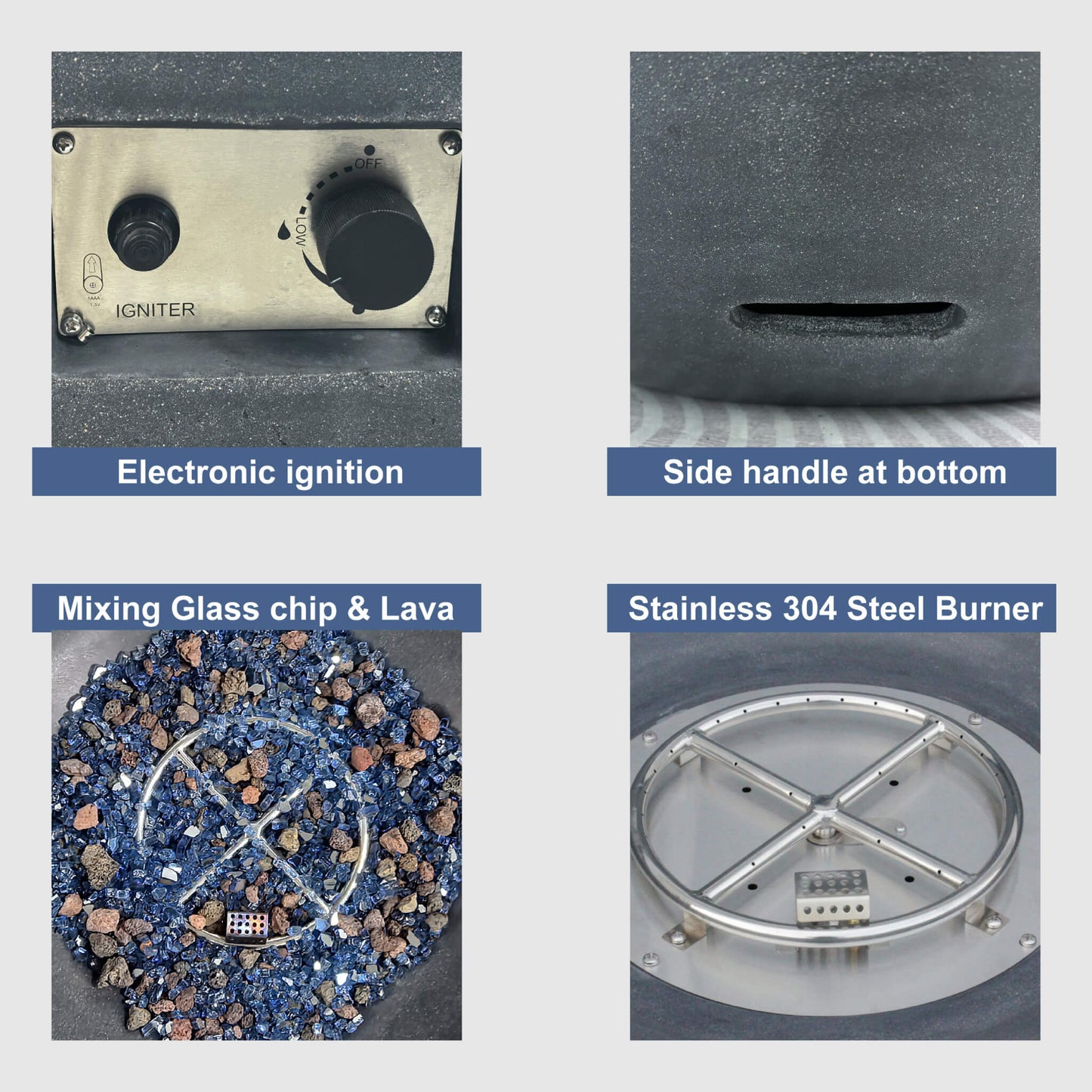 42" Modern Concrete Outdoor Fire Pit Bowl – 65,000 BTU GFRC Propane Hearth