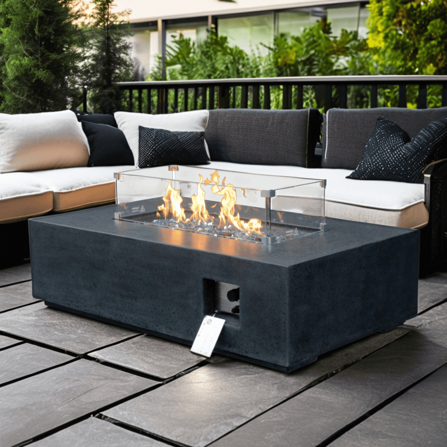 52" Modern Concrete Propane Fire Pit Table – 65,000 BTU Luxury Outdoor Hearth