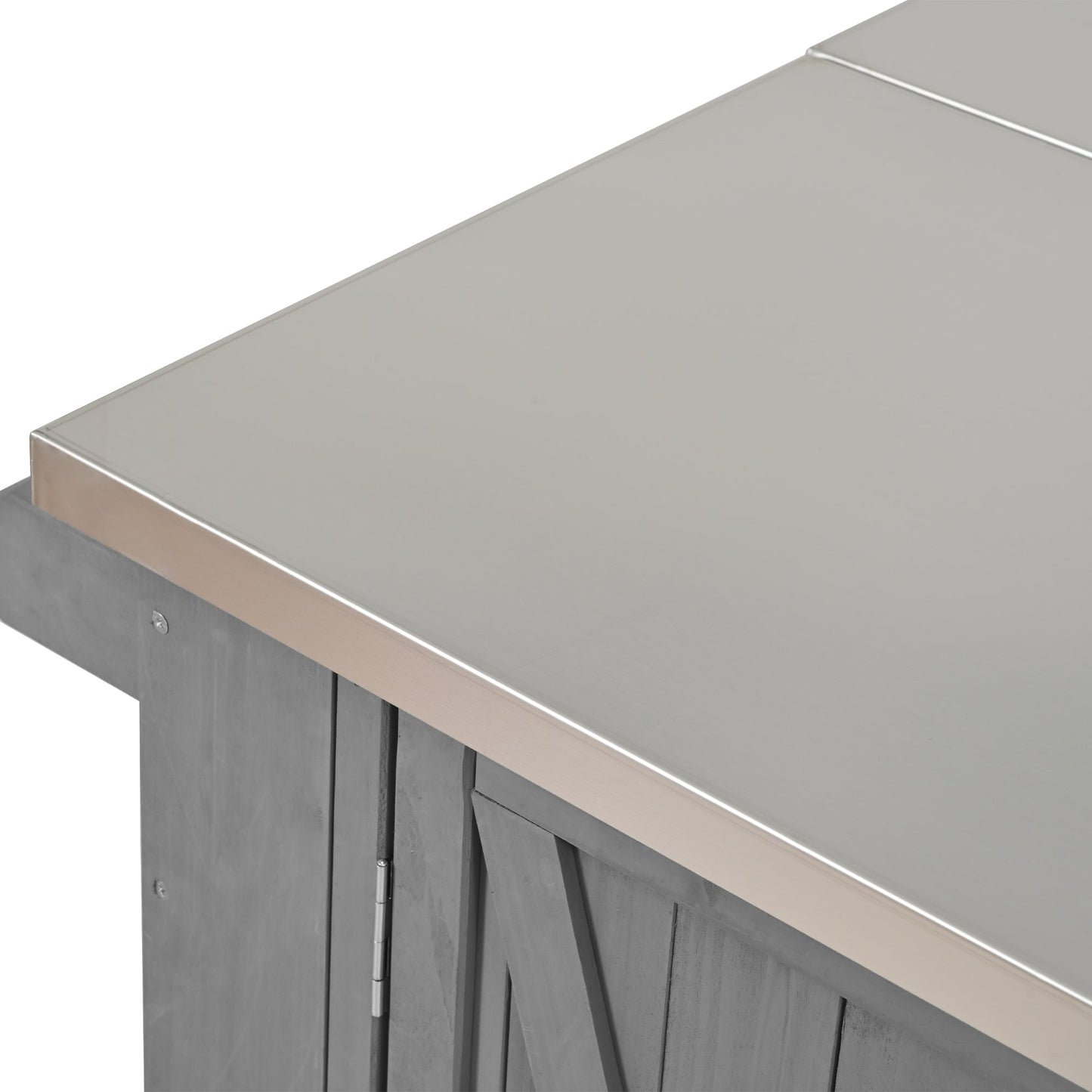 Outdoor Kitchen Island Fir Wood Kitchen Island with Stainless Steel Top, Ample Storage, Towel and Spice Racks, Bottle Opener, Grey