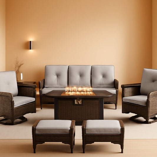 Luxury All-Weather Conversation Set with Integrated Fire Table