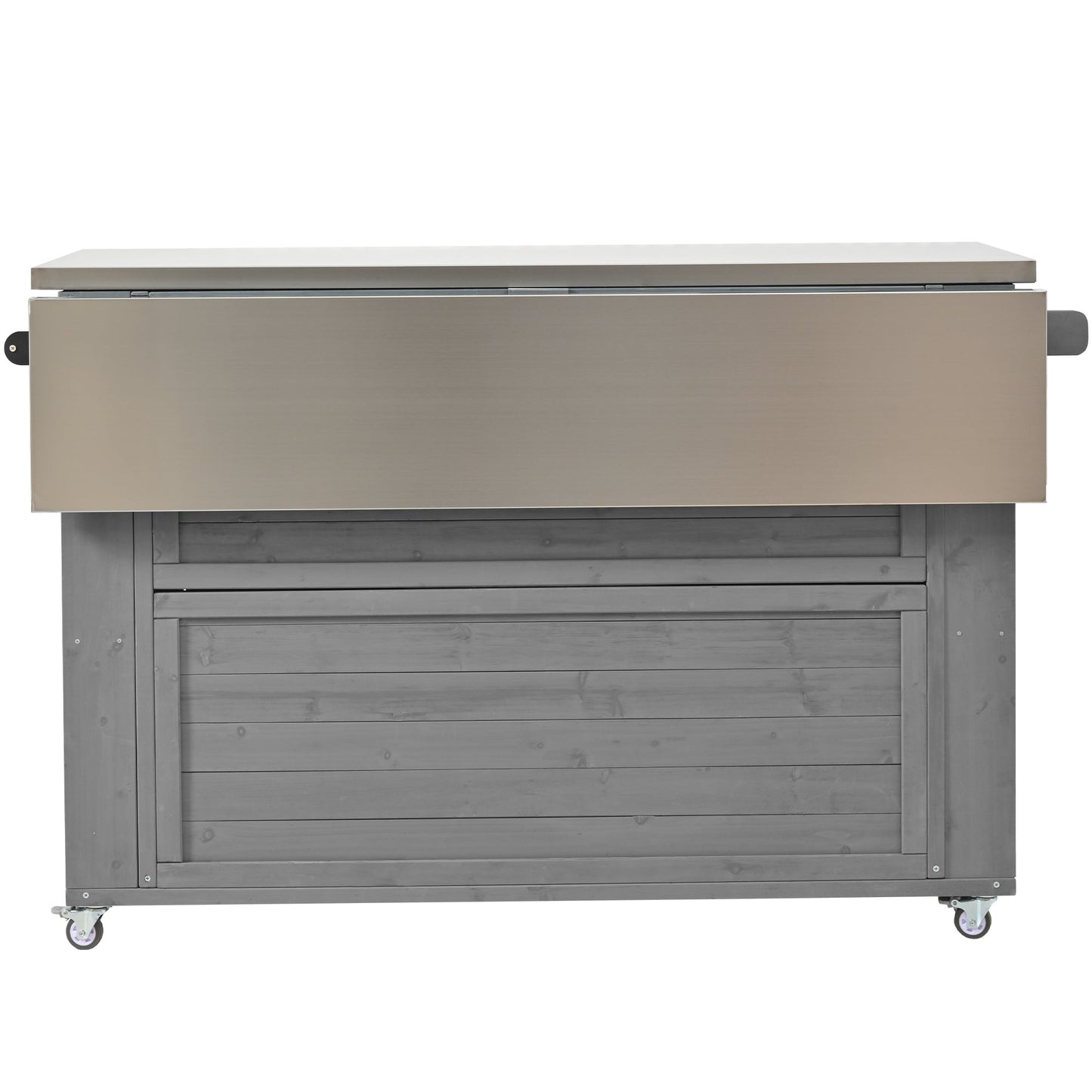 Outdoor Kitchen Island Fir Wood Kitchen Island with Stainless Steel Top, Ample Storage, Towel and Spice Racks, Bottle Opener, Grey