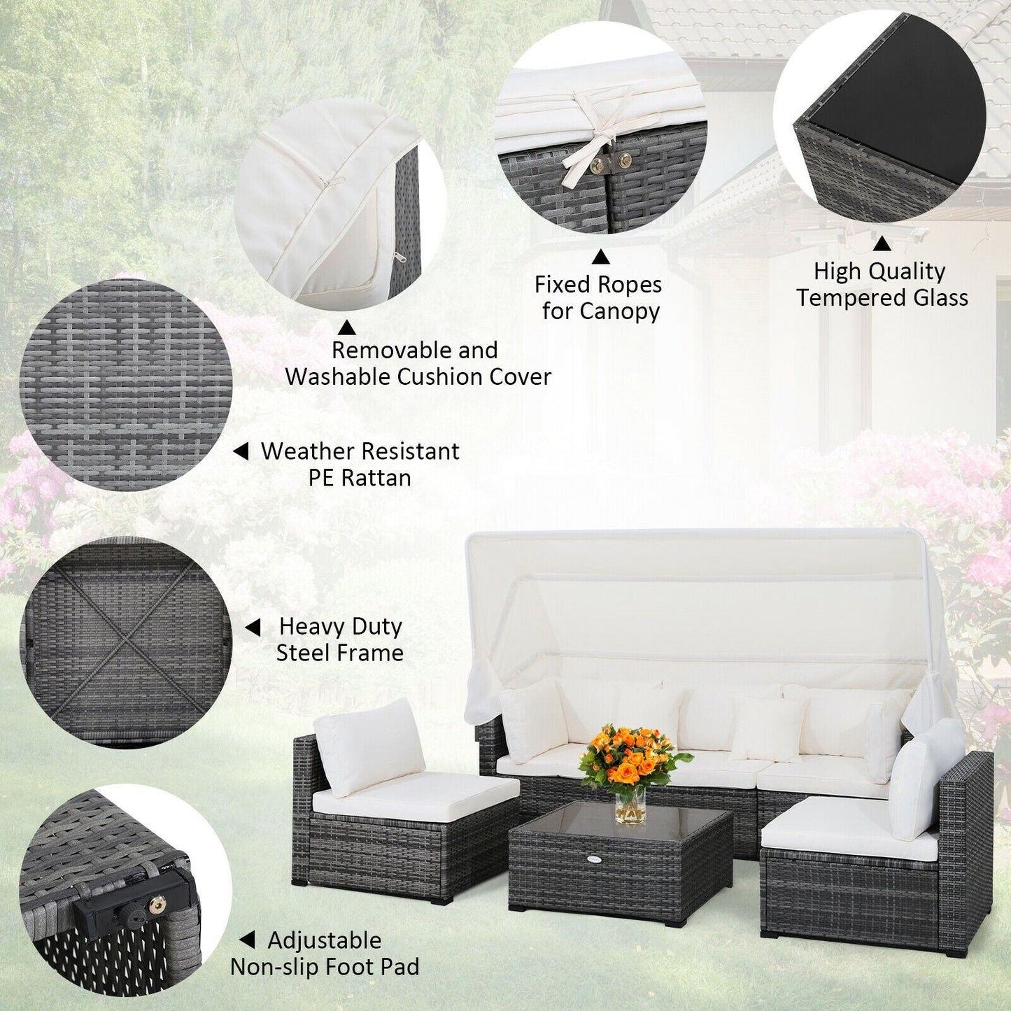 Luxury 6-Piece Patio Furniture Set with Retractable Canopy