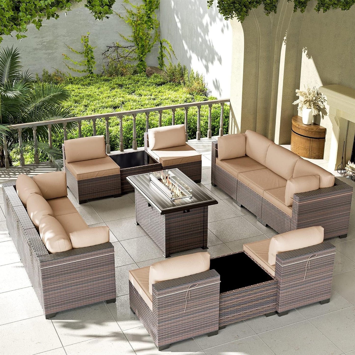 13-Piece Luxury Outdoor Living Collection with Integrated Fire Pit