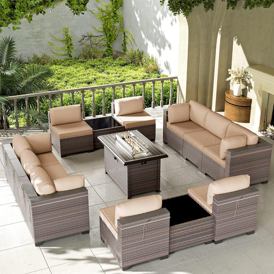 13-Piece Luxury Outdoor Living Collection with Integrated Fire Pit