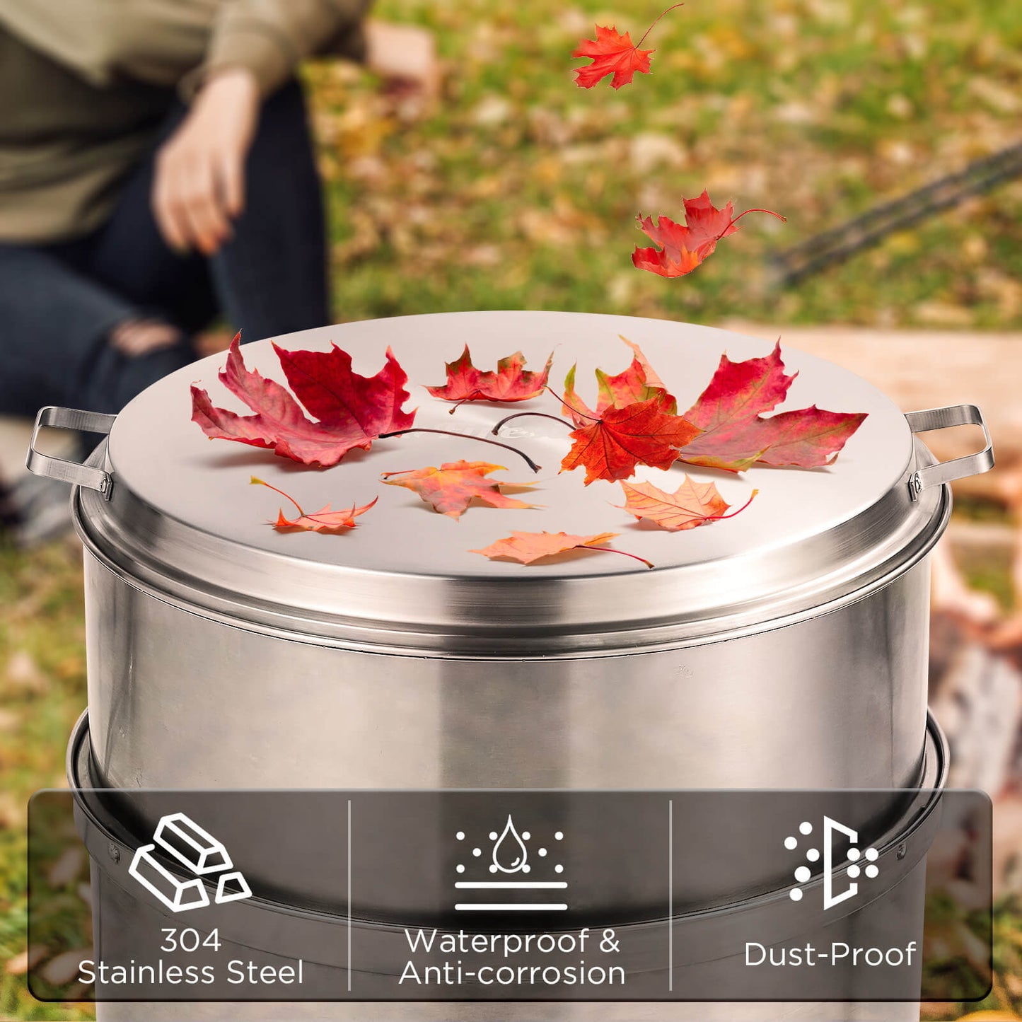 19” Premium 304 Stainless Steel Fire Pit Lid – Weatherproof Cover & Tabletop Conversion