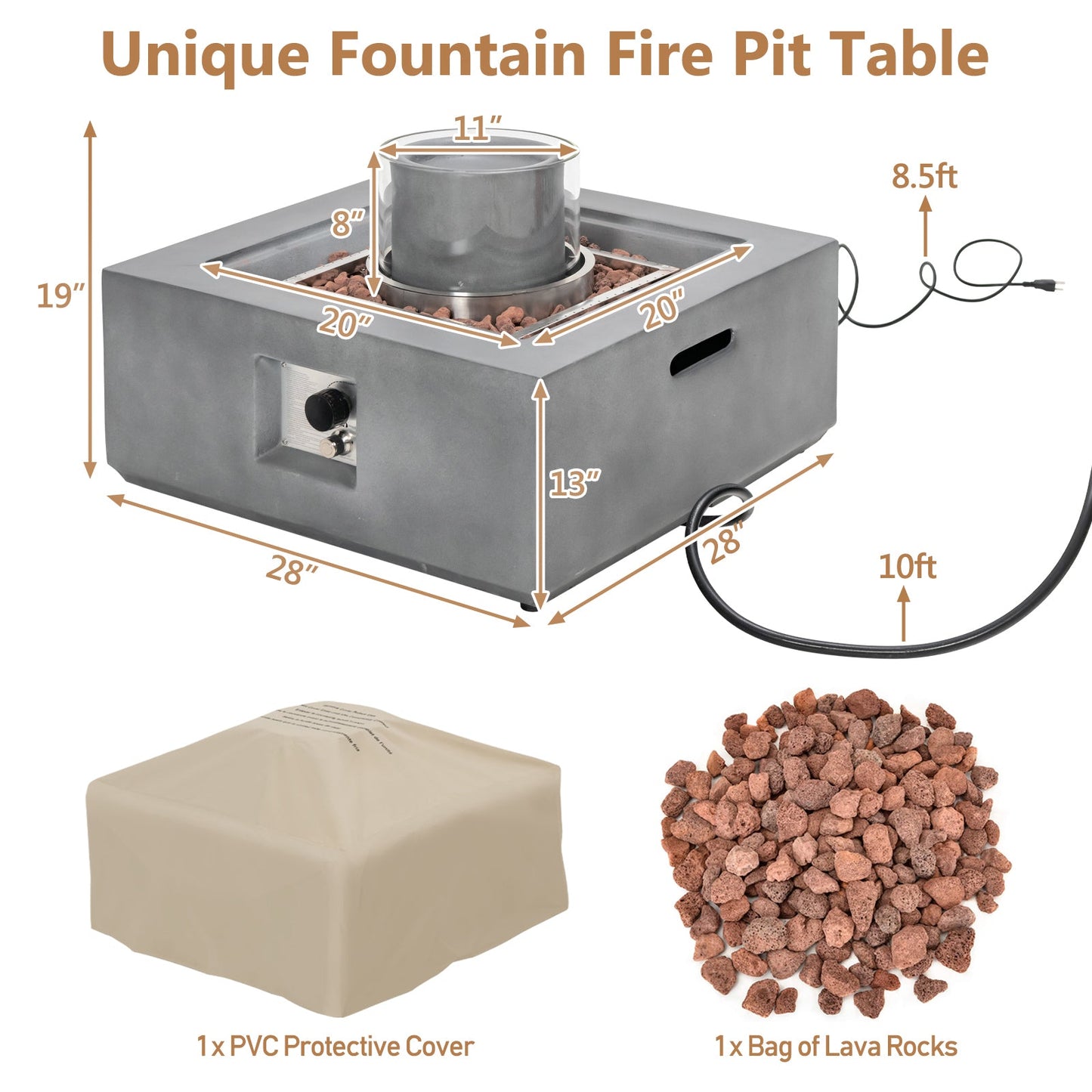 Aspendos 2-in-1 Water Fountain & Fire Pit Table – 50,000 BTU CSA-Certified Outdoor Oasis