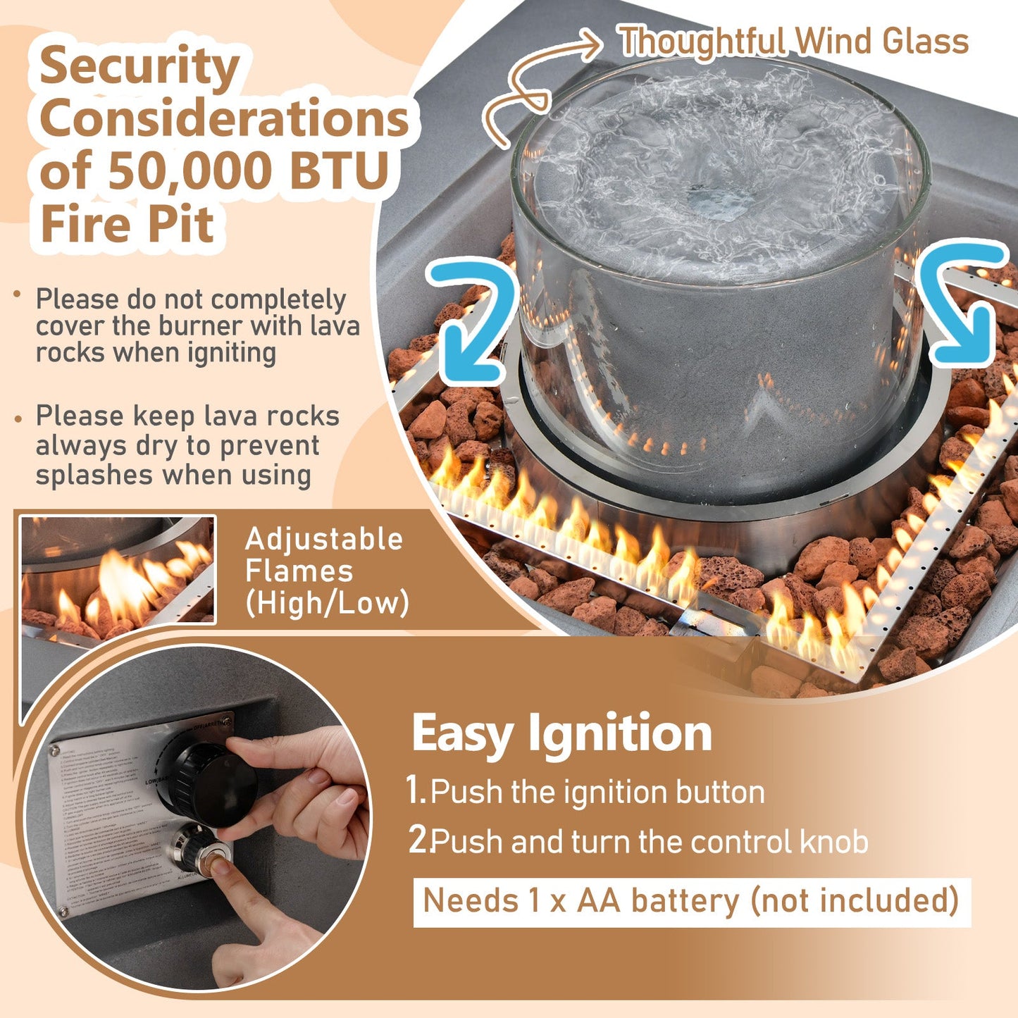 Aspendos 2-in-1 Water Fountain & Fire Pit Table – 50,000 BTU CSA-Certified Outdoor Oasis