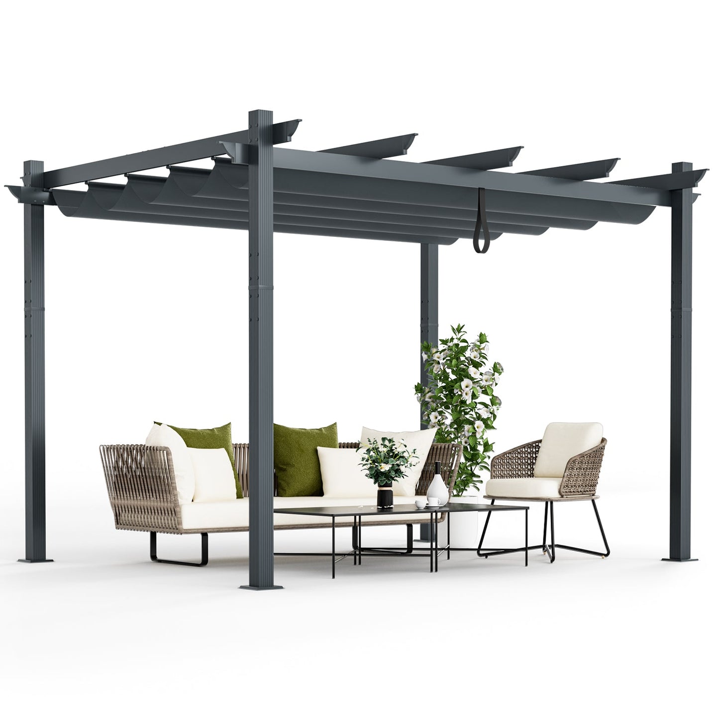 The Equinox Breeze 10' x 12' Retractable Pergola | Premium Yarn-Dyed Canopy