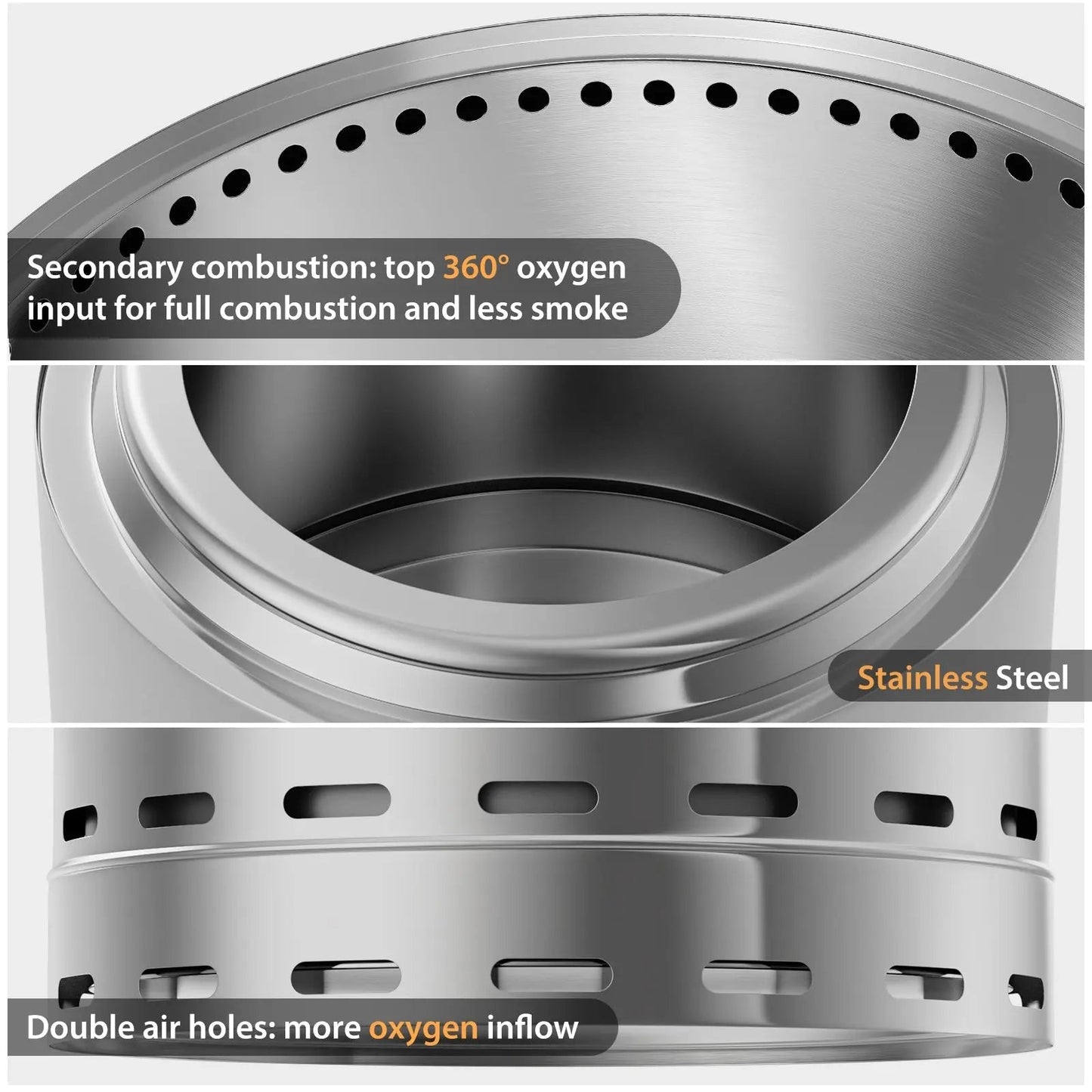 Portable Smokeless Fire Pit – Stainless Steel High-Output Hearth with Carry Bag