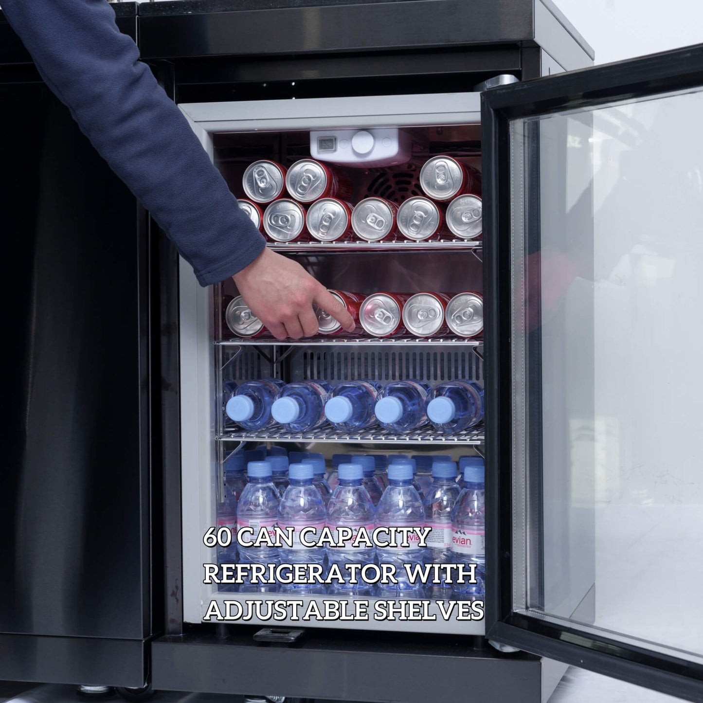 Castelle Flame 85K BTU Outdoor BBQ Kitchen Grill Island With 43-Inch 6-Burner Grill, Wine Fridge, Rotisserie Kit, And Sink