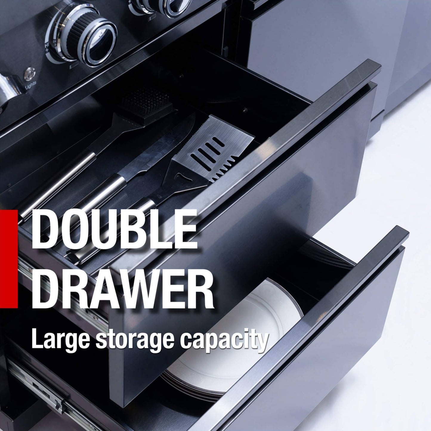 Castelle Flame 85K BTU Outdoor BBQ Kitchen Grill Island With 43-Inch 6-Burner Grill, Wine Fridge, Rotisserie Kit, And Sink