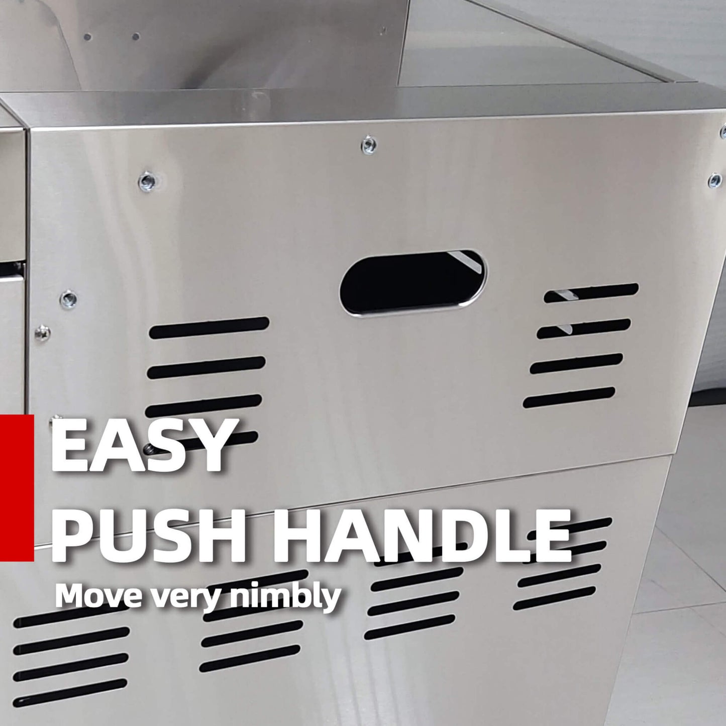 Castelle Flame Stainless Steel Outdoor BBQ Kitchen Island With 46-Inch 4-Burner 85K BTU Grill, Rotisserie Kit, And Cabinets