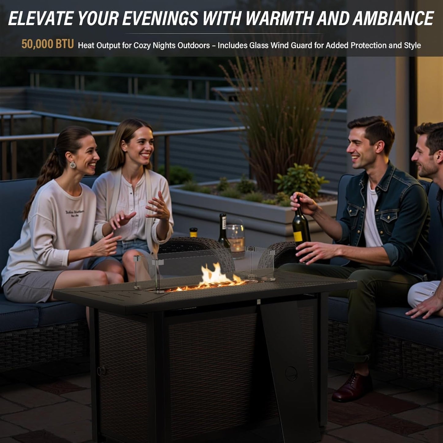 Luxury All-Weather Conversation Set with Integrated Fire Table
