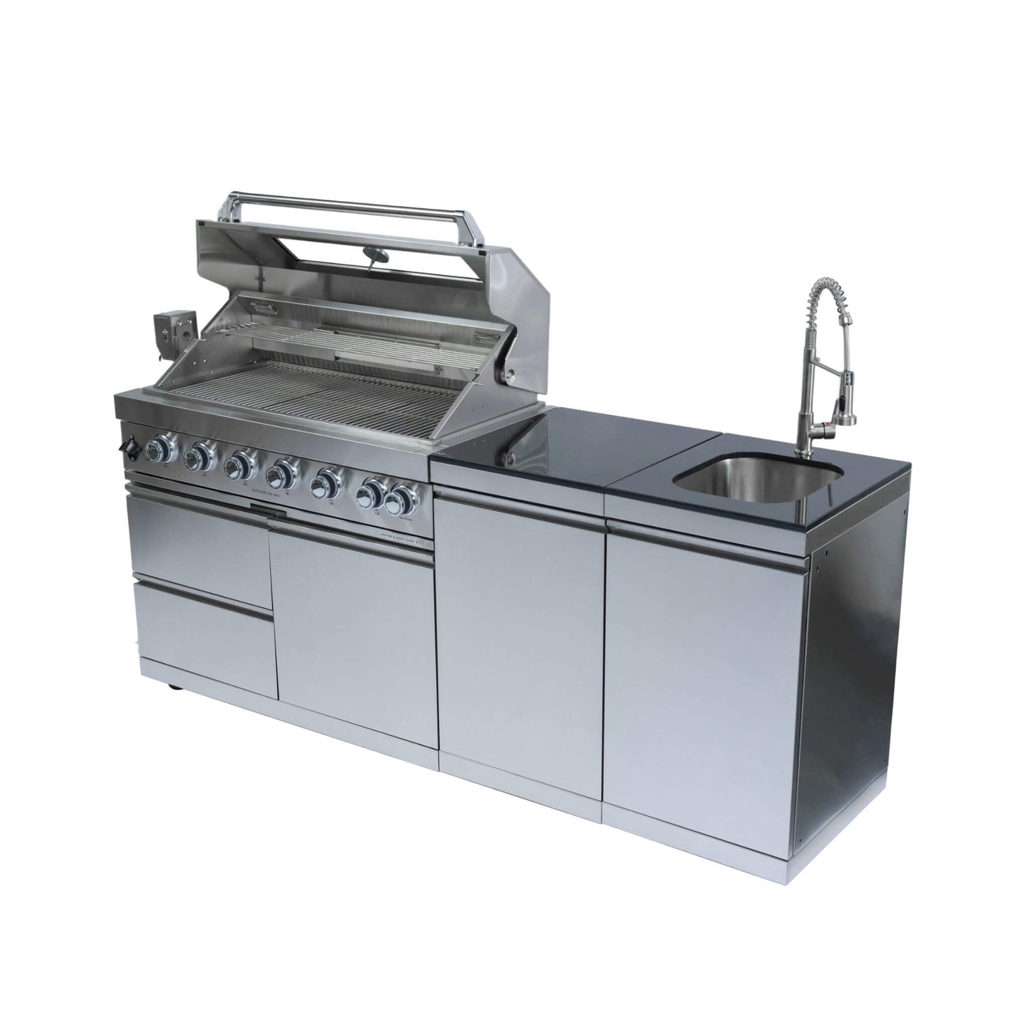 The Castelle Flame 96" Ultimate Outdoor Kitchen Island | 6-Burner Grill & Storage Suite