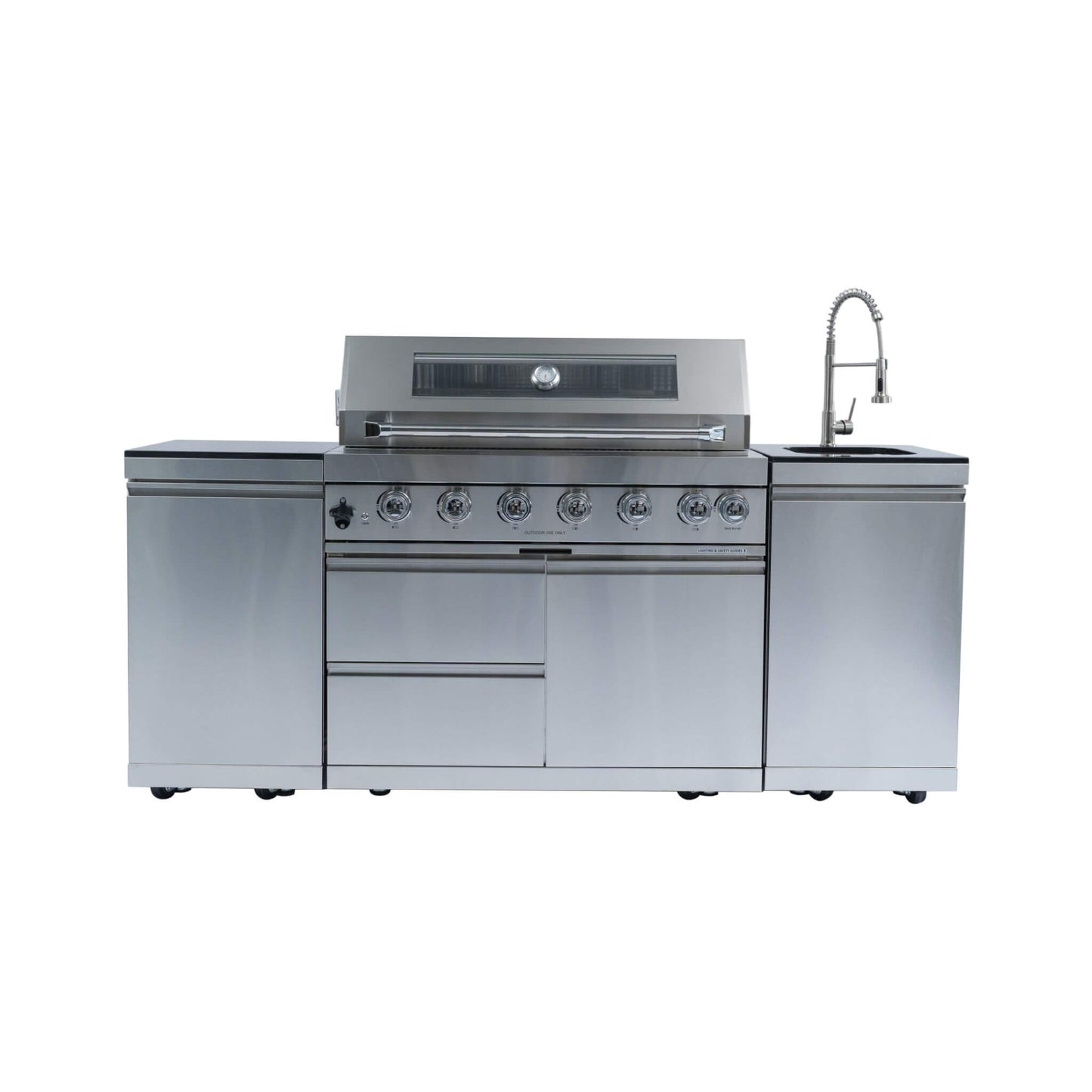 The Castelle Flame 96" Ultimate Outdoor Kitchen Island | 6-Burner Grill & Storage Suite